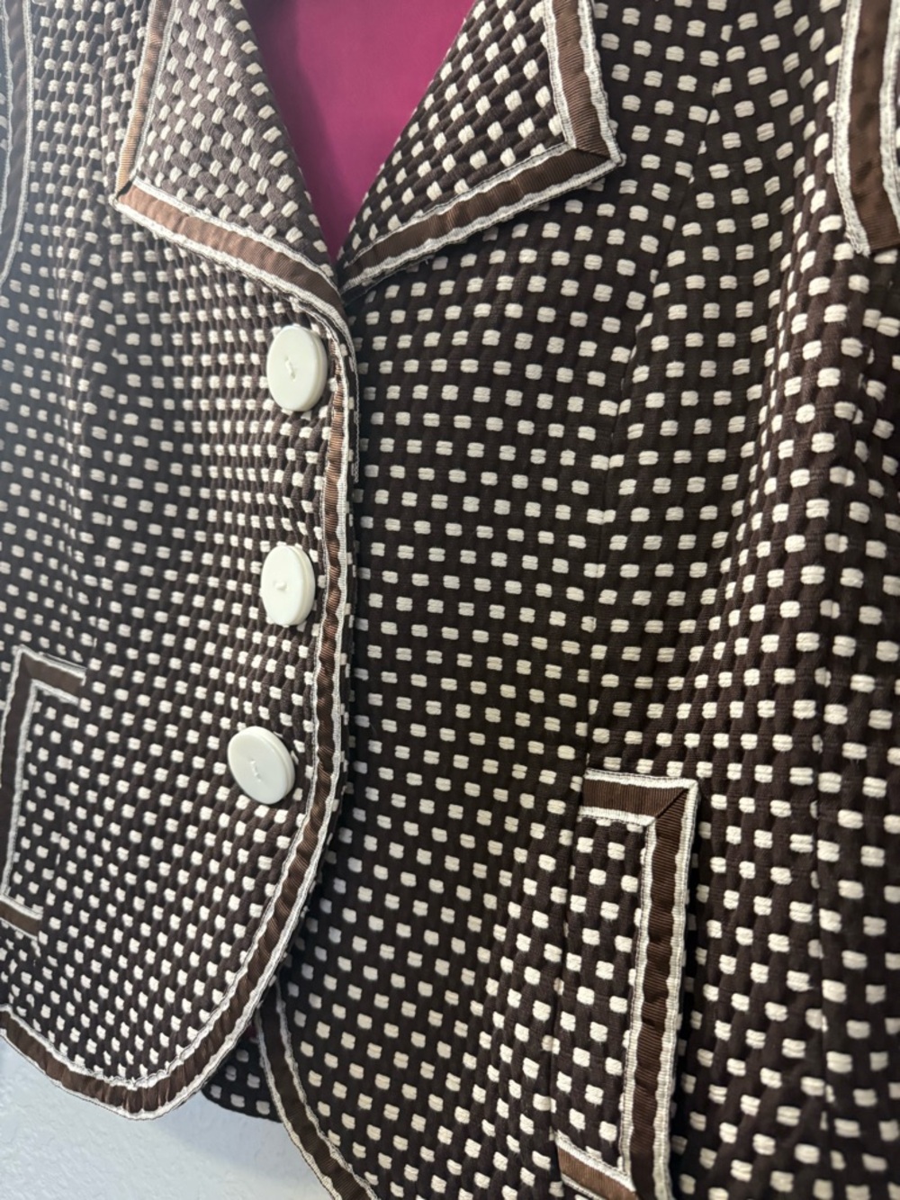 Worth Brown Retro Polka Dot Blazer | Vintage Inspired Tailored Jacket | Size 10 - Picture 11 of 15